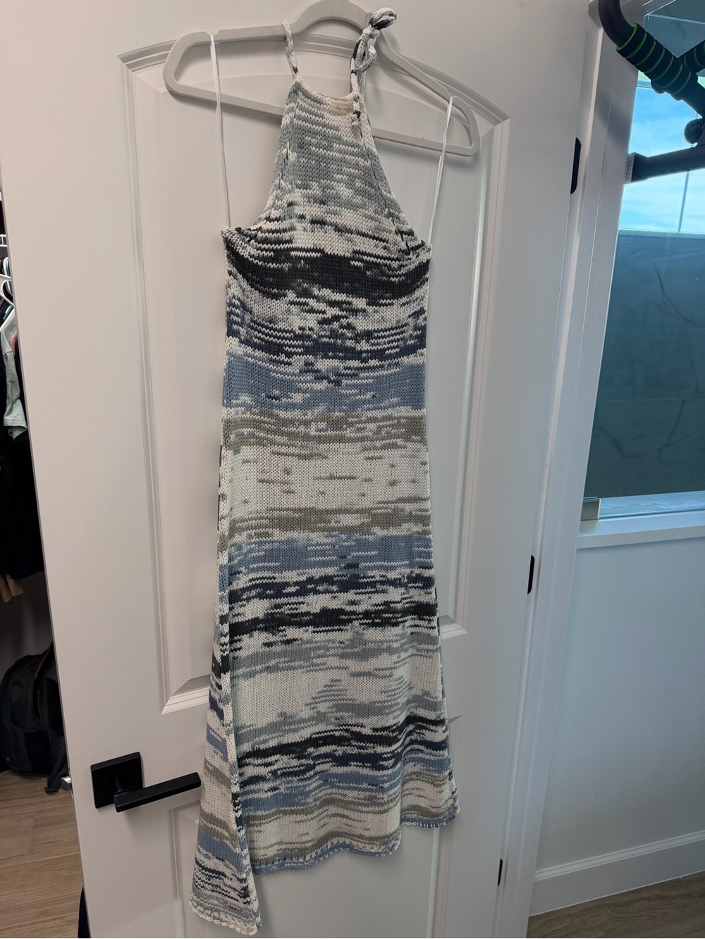 Blue & White Halter Knit Maxi Dress